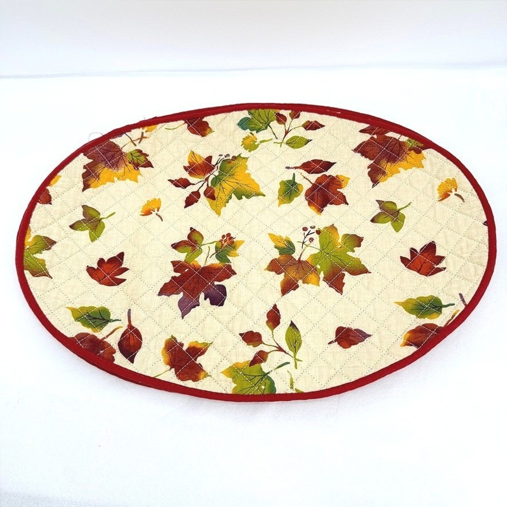 Celebrate Fall Together Placemat Quilted Leaf Reversible Autumn Decor Set of 4*